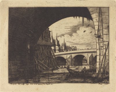 An Arch of the Notre-Dame Bridge, Paris by Charles Meryon