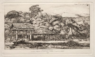 Native Barns and Huts at Akaroa, Banks Peninsula, 1845, 1865 by Charles Meryon