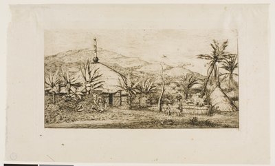 New Caledonia: Large Native Hut on the Road from Balade to Puépo, 1845 by Charles Meryon