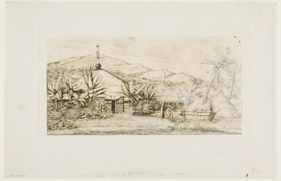 New Caledonia: Large Native Hut on the Road from Balade to Puépo, 1845 by Charles Meryon
