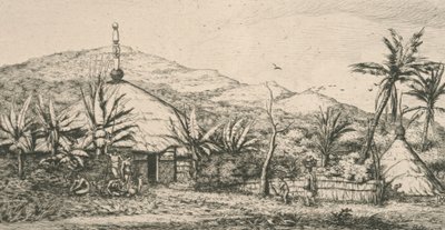 New Caledonia: large indigenous hut on the walking path to Poepo, illustration from 