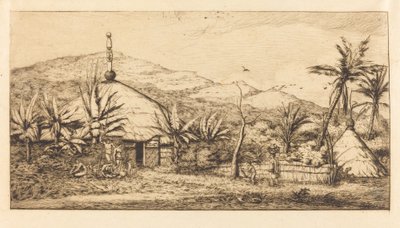 New Caledonia: Large Native Hut on the Road from Balade to Puebo, 1845 by Charles Meryon