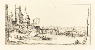 Footbridge Temporarily Replacing the Pont-au-Change, Paris, after the Fire of 1621 by Charles Meryon after Stefano Della Bella
