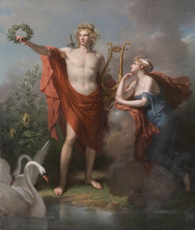 Apollo, God of Light, Eloquence, Poetry and the Fine Arts with Urania, Muse of Astronomy by Charles Meynier