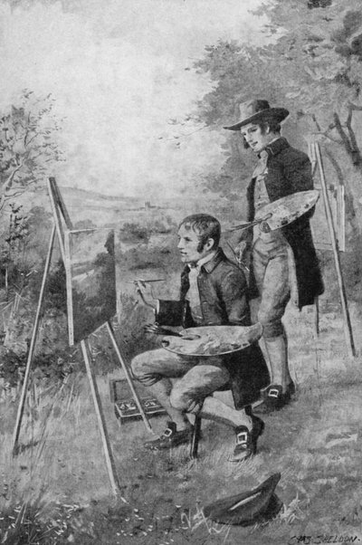 The Village Plumber Helping a Young John Constable Paint a Scene in Suffolk by Charles Mills (after) Sheldon