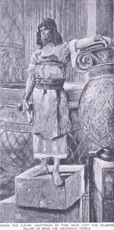 Hiram, the clever craftsman of Tyre who cast the majestic pillars of brass for Soloman