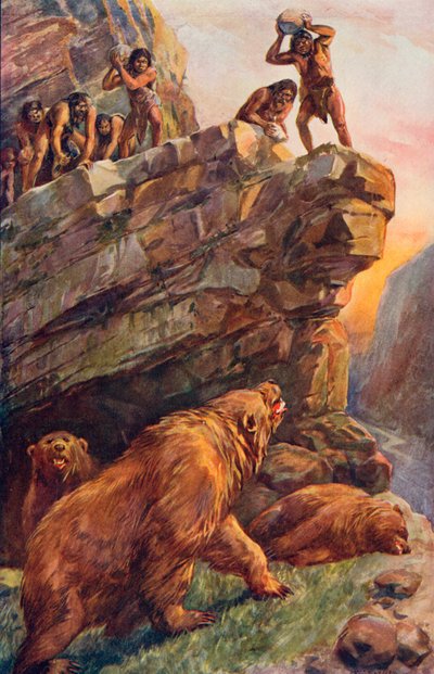 Prehistoric Men Attacking the Great Cave Bears by Charles Mills Sheldon