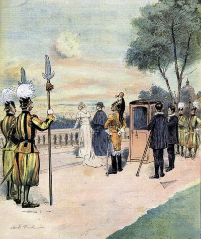 Pope Leo XIII in the Vatican Gardens in 1893 drawing by Mr. CH Morel by Charles Morel