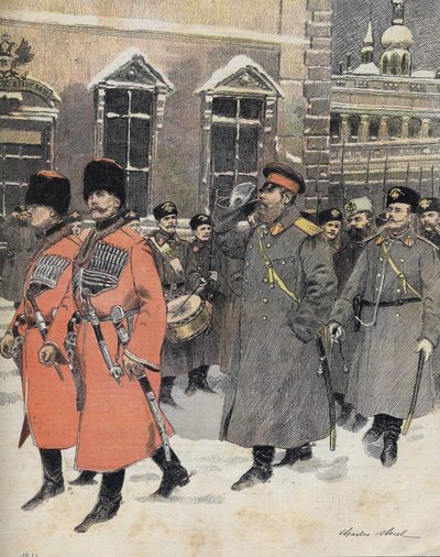 The emperor (Tsar) of Russia Alexander III went to the Holy Offices on January 1 by Charles Morel