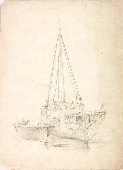 Old Fishing Boat and Dinghy by Charles Napier Hemy