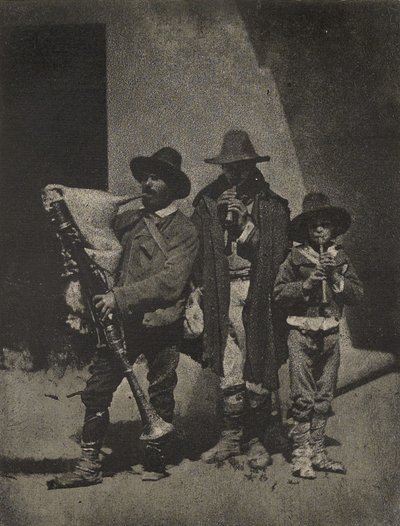 Group of Three Italian Street Musicians in front of 21, Quai Bourbon, Paris by Charles Nègre