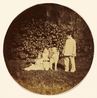 Three Little Children and a Dog in a Garden by Charles Nègre