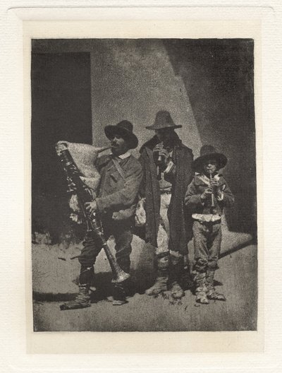 Plate III – Group of Three Pifferari Standing, in the Court of 21 Quai Bourbon by Charles Nègre, André Jammes