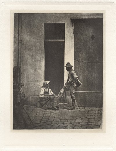 Plate IV – Pifferaro Standing and Italian Peasant Seated, in the Court of 21 Quai Bourbon by Charles Nègre, André Jammes