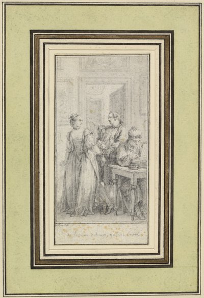 Eighth Day, First Story, Madonna Ambruogia Gives Her Husband the Two Hundred Florins She Was Given by Gulfardo in Payment for Her Favors by Charles Nicolas Cochin II