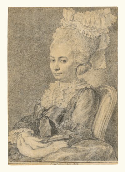 Portrait of a Young Woman Holding a Fan by Charles Nicolas Cochin II