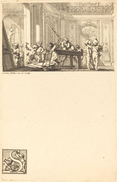 Putti Preparing the Interior Decoration of a Mansion by Charles Nicolas Cochin II