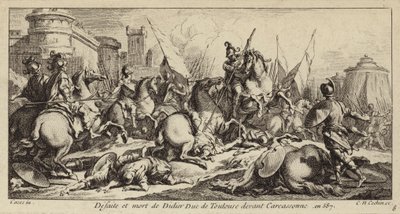 Defeat and Death of Didier of Toulouse Before Carcassonne, 587 (engraving) by Charles Nicolas II Cochin