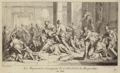 Huguenots Sacking Montpellier Cathedral, France, 1621 by Charles Nicolas II Cochin