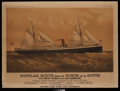 Popular route between the North and The South via New York and Savannah, Ocean Steamship Company of Savannah... City of Augusta... by Charles Parsons