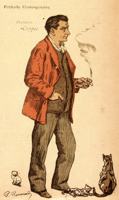François Coppée Smoking a Cigarette and with Cats by Charles Paul Renouard