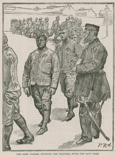 The chief warder counting the prisoners after a day