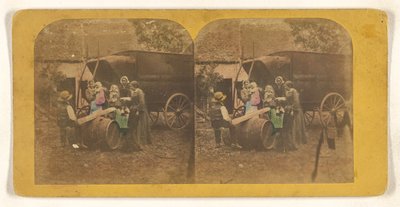 Family Group in Front of a Wagon, Father and Child on Makeshift See-Saw by Charles Peeters