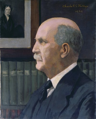 William Henry Bragg with a picture of Michael Faraday in the background, 1939 by Charles Phillips