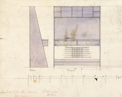 Design for a washstand, shown in side and front elevation, 1904 by Charles Rennie Mackintosh