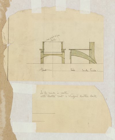 Design for an oak armchair, shown in front and side elevations, 1905 by Charles Rennie Mackintosh