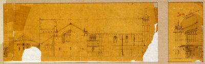 Design for the Facade of a Church Shown in Elevation, and a Subsidiary Design for the Entrance to the Church, Shown in Elevation, c.1895-99 by Charles Rennie Mackintosh