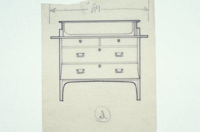 Line drawing of furniture (a settle with painted panels), c.1910 by Charles Rennie Mackintosh