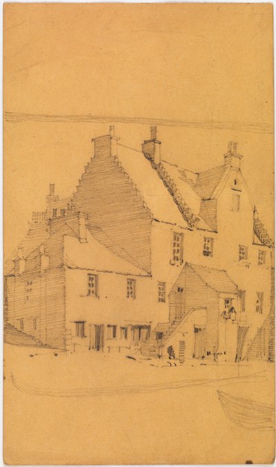 Pencil sketch of old buildings, probably in Glasgow by Charles Rennie Mackintosh