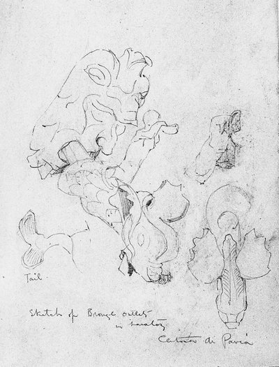 Sketch of Bronze Outlets in Lavatory, Certosa di Pavia by Charles Rennie Mackintosh