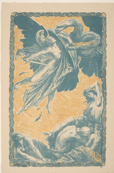 Flying Warrior Protects Drawn People from an Eagle by Charles Ricketts