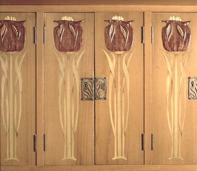 Detail of carved inlay on cabinet, made by the Guild of Handicraft, c.1898-99 by Charles Robert Ashbee