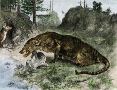 Prehistory: a mesonyx on the shores of Lake Uintah in Utah and Wyoming (USA) by Charles Robert Knight
