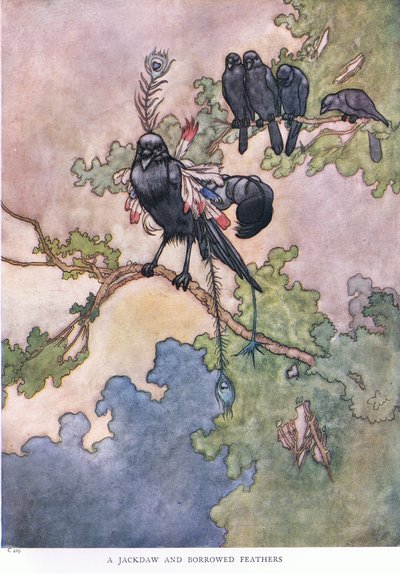 A Jackdaw and borrowed feathers by Charles Robinson