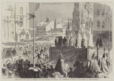 Coronation of the King of Hungary, the King Swearing to Maintain the Constitution in Front of the Church at Pesth by Sir John Charles Robinson