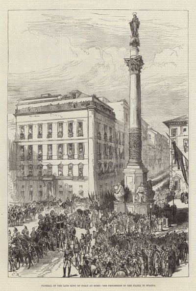 Funeral of the late King of Italy at Rome, the Procession in the Piazza di Spagna by Sir John Charles Robinson