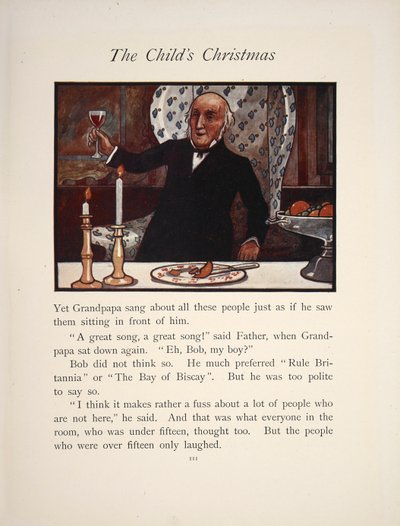 Illustration Showing a Man Raising a Glass at a Christmas Meal by Charles Robinson