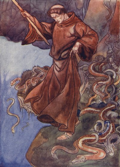 St Patrick freeing Ireland of snakes by Charles Robinson
