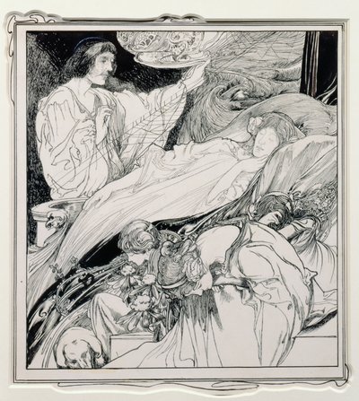 There She Lay, Looking So Beautiful, illustration from Briar Rose, The True Annals of Fairyland - The Reign of King Herla, pub. by J.M. Dent & Co. Ltd., 1900 by Charles Robinson