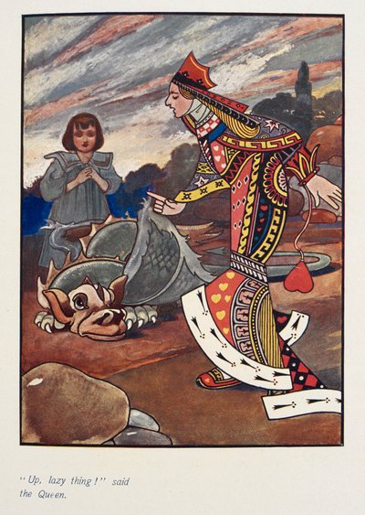 "Up lazy thing!" said the Queen. Alice and the red queen of hearts. by Charles Robinson