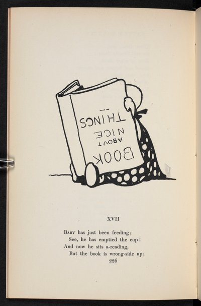 A rhyme. A child reading a book upside down by Charles Robinson