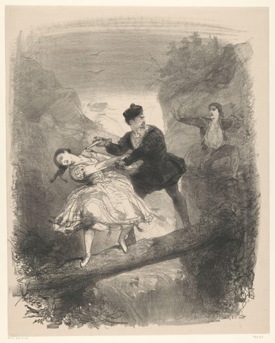 Ballet Scene with Man and Woman Above Abyss (series title: Announcements of Ballets and Plays Performed in the Amsterdam City Theatre) by Charles Rochussen