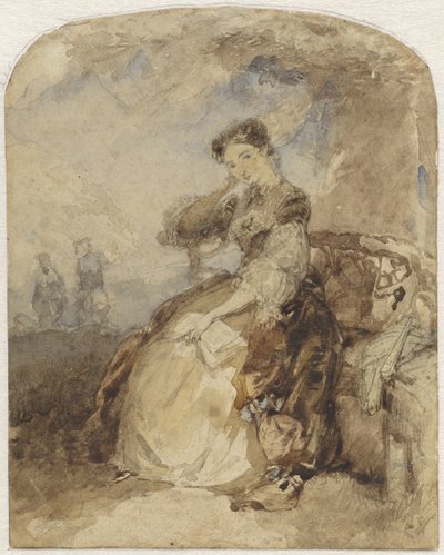 Lady Sitting on a Bench Under a Tree, Holding a Book by Charles Rochussen
