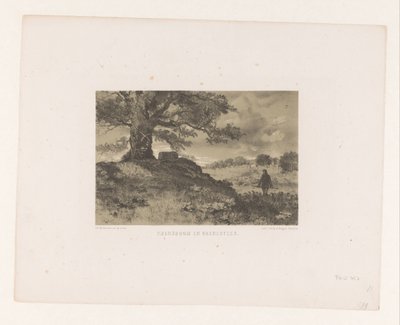 Landscape with Boundary Tree and Boundary Stone (title on object: Boundary Tree and Boundary Stone) by Charles Rochussen