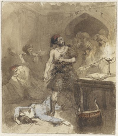 Man and Woman Lying on the Ground in a Moorish Room by Charles Rochussen