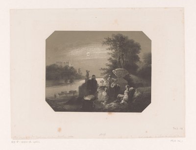 Men and Women in Landscape by Moonlight by Charles Rochussen